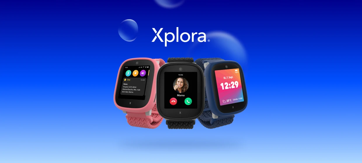  Drei Kinder-Smartwatches mit Chat-Nachricht, Videoanruf und bunter Uhrzeit-Anzeige. 