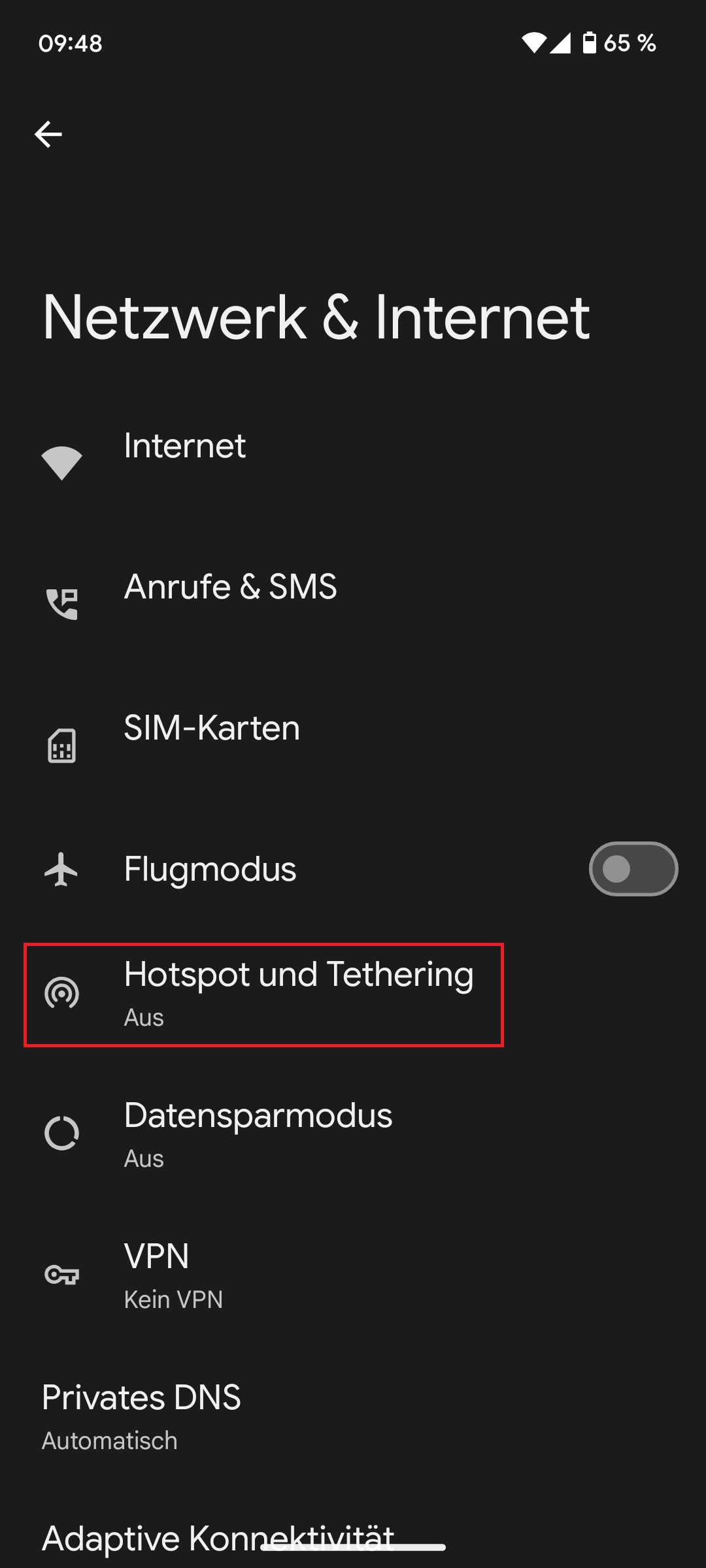Netzwerkeinstellungen im Betriebssystem Android 12 oder älter