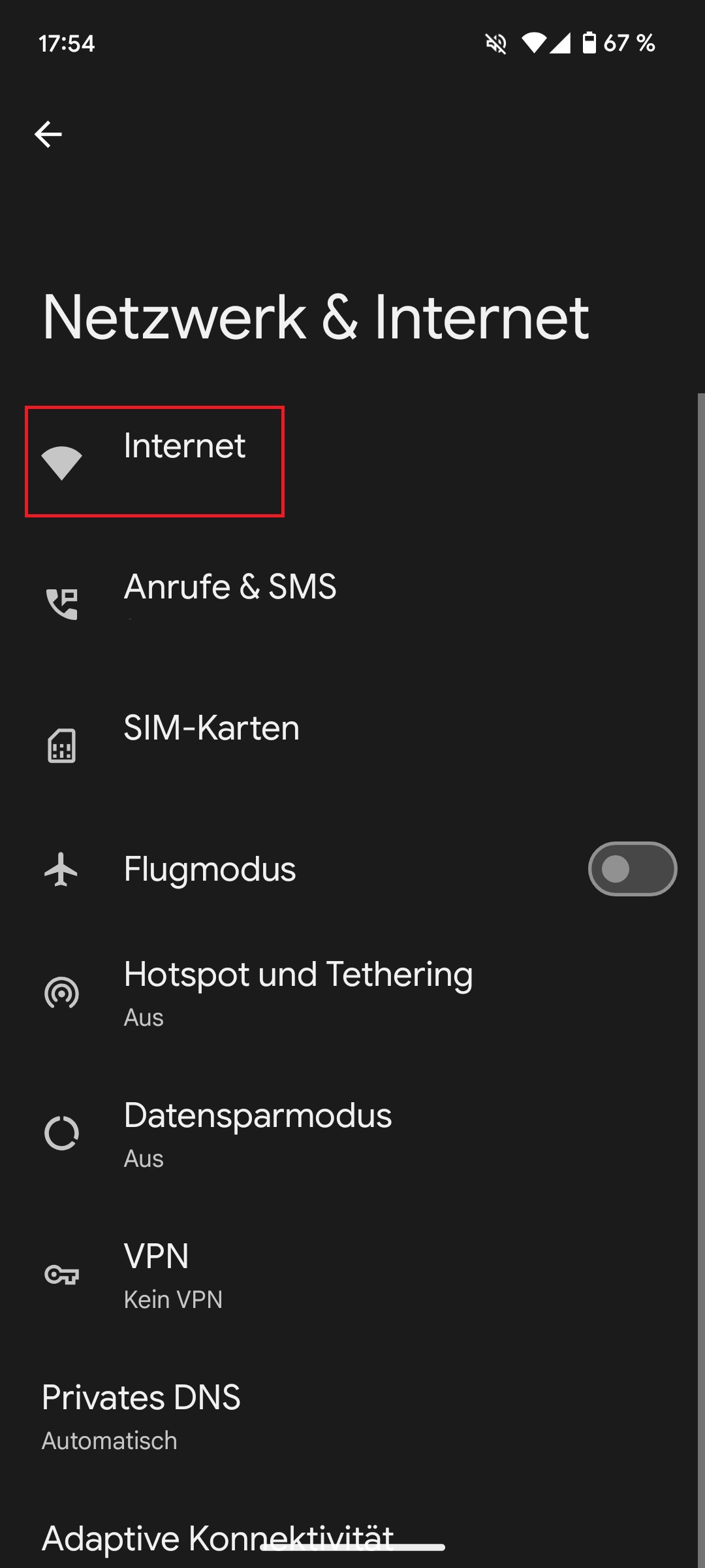 Untermenü „Netzwerke und Internet“