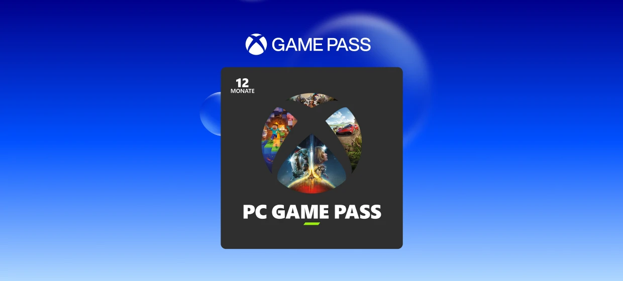  PC Game Pass 12 Monate mit Xbox Game Pass-Logo darüber. 