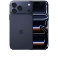 Vorder- und Rückansicht des iPhone 17 Pro Max in Tiefblau