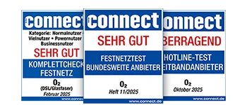  connect Siegel sehr gut im Komplettcheck Festnetz und bundesweiten Festnetztest und hervorragend im Hotlinetest der Breitbandanbieter
