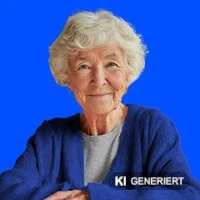  Porträt einer Person vor blauem Hintergrund.
