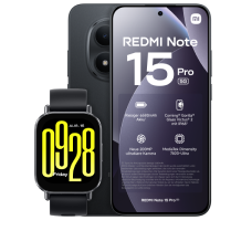 Vorder- und Rückansicht des Xiaomi Redmi Note 5 Pro 5G in Schwarz mit der Redmi Watch 5 Active in Schwarz