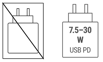  Kein Ladegerät enthalten - Ladenetzteil PD 7.5 - 30W 