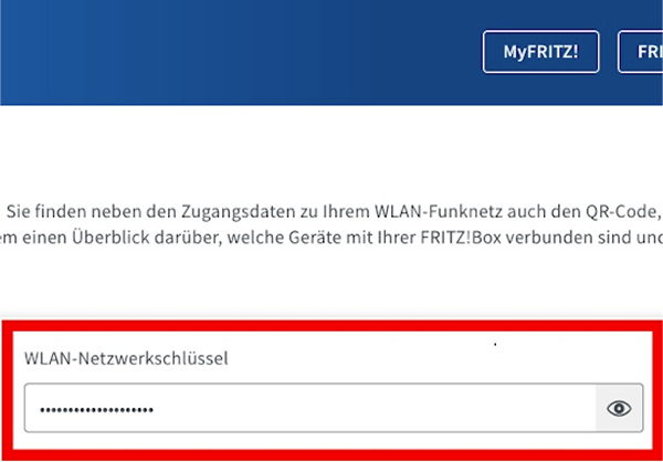 Netzwerkschlüssel im Menü der FRITZ!Box 7590