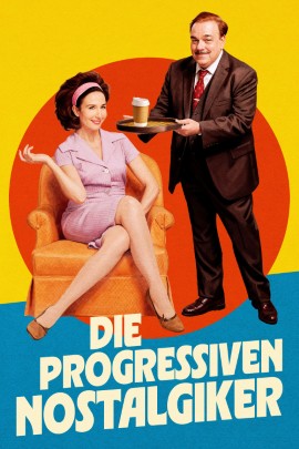 Filmplakat zu „Die progressiven Nostalgiker“ mit Figuren in einer ruhig inszenierten Szene. Der Bildaufbau wirkt ausgewogen und klar strukturiert, die Farbstimmung ist eher warm und zurückhaltend. Der Filmtitel ist gut sichtbar auf dem Plakat platziert.