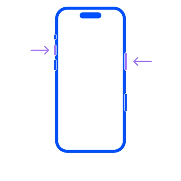  Stilisierte Ansicht eines iPhones, hervorgehoben die Standby- und Lauter-Taste
