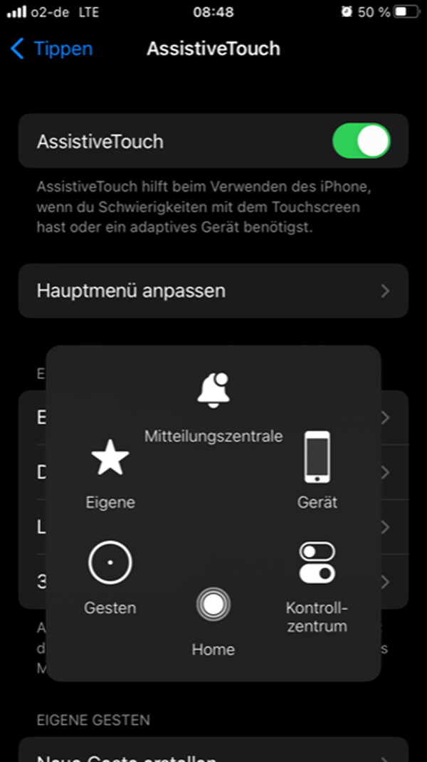 Ansicht „AssistiveTouch“