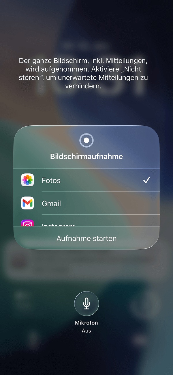 Screenshot der Bildschirmaufnahme