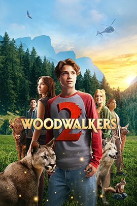 Filmplakat zu „Woodwalkers 2“: Zu sehen ist ein abenteuerliches Fantasy-Motiv mit jungen Hauptfiguren und Tier- bzw. Naturbezügen. Die Gestaltung verbindet Wald- und Wildnis-Elemente mit einer spannungsvollen, dynamischen Atmosphäre und verweist auf Verwandlung, Freundschaft und Gefahr.