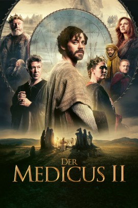 Filmplakat zu „Der Medicus 2“ mit Figuren in einer inszenierten Szene vor historisch anmutender Kulisse. Der Bildaufbau wirkt klar und ausgewogen, der Filmtitel ist gut sichtbar auf dem Plakat platziert.