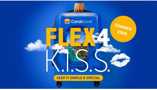  Werbebild mit Koffer und Text FLEX4 K.I.S.S. Sommer 2026 – Keep it simple & special 