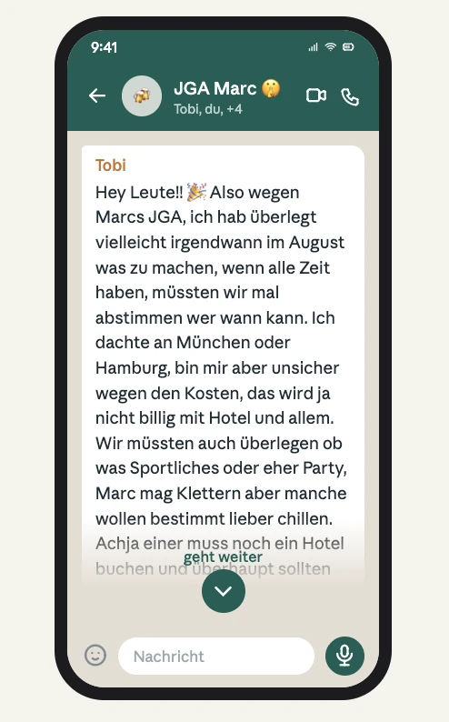  Bildschirmfoto mit einer sehr langen unübersichtlichen Textnachricht
