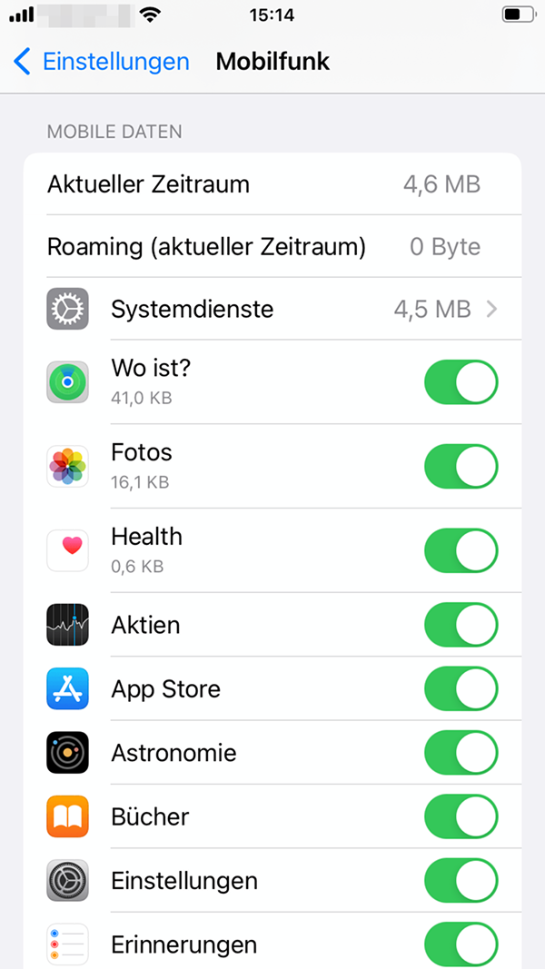 iPhone: Datenverbrauch aller Apps