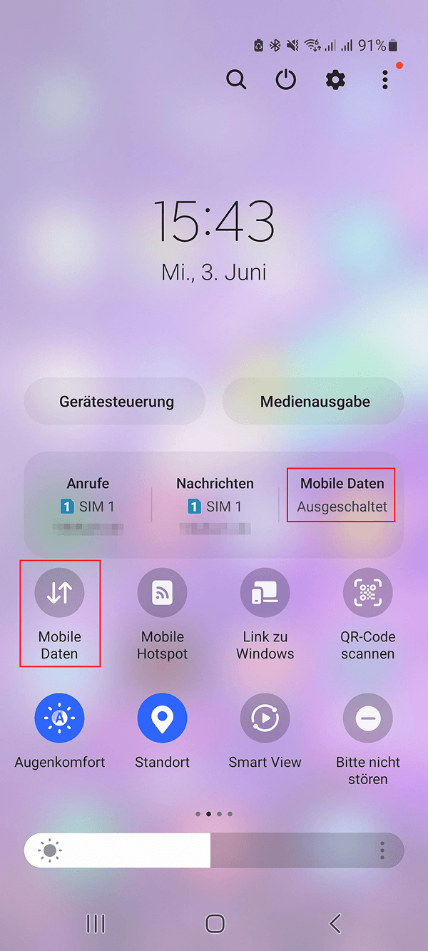Android-Schnellzugriff: Mobile Daten aus