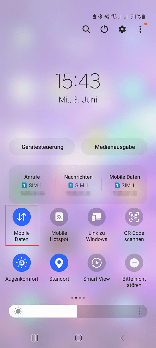 Android-Schnellzugriff: Mobile Daten an