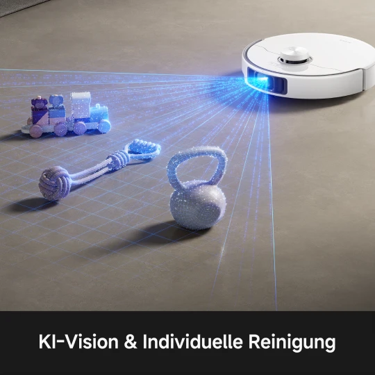  MOVA P70 Pro Ultra Saug- und Wischroboter in Weiß mit KI-Hinderniserkennung reinigt gezielt um Gegenstände. 