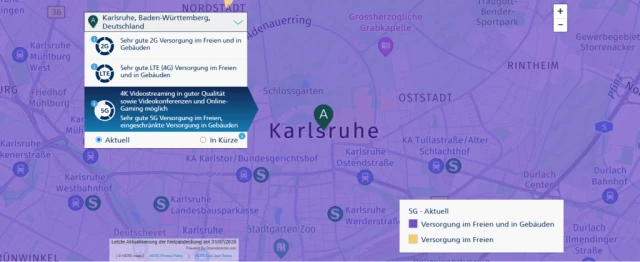  o2 Netzcheck-Ergebnis für (Prepaid-) 5G Abdeckung in Karlsruhe
