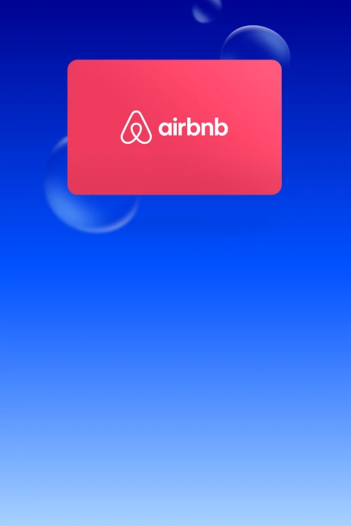  Eine Grafik, die das airbnb Logo in der Mitte zeigt auf blauem hintergrund 