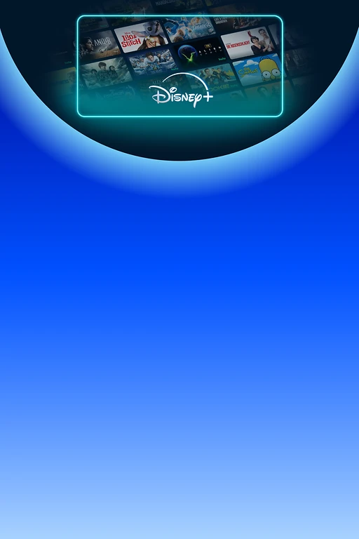  Disney + Logo mit diversen Serien und Filmen im Hintergrund 