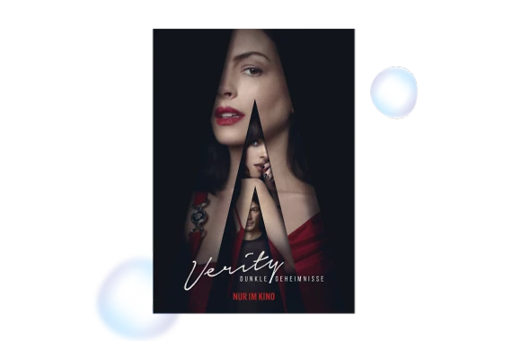  Filmplakat „Verity – Dunkle Geheimnisse“: Drei Gesichter im Schatten, darunter der Text „Nur im Kino“. 