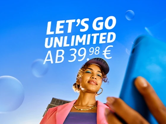 Entdecke die Komplettpakete Unlimited von o2.
Let's go unlimited