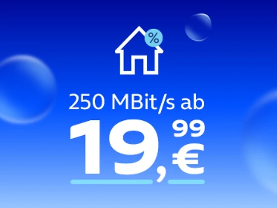 Entdecke die neuesten Internet zuhause Angebote von o2.
250 MBit/s ab 19,99 €