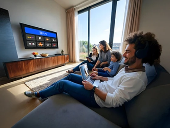  Familie vor dem Fernseher
