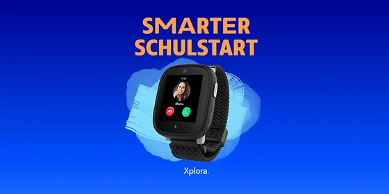  Xplora Smartwatch mit oranger Schrift darüber: Smarter Schulstart 