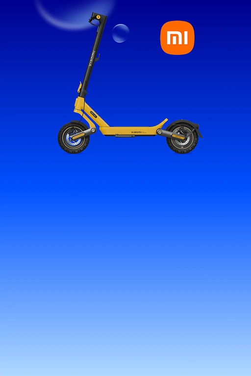  Gelber Xiaomi 6 Ultra E-Scooter in Seitenansicht, mit schwarzer Lenkstange, breiten Profilreifen und sichtbaren Scheibenbremsen. 