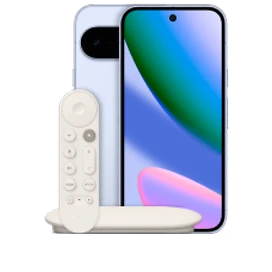  Front- und Rückseite Google Pixel 10 in Frost (Hellblau) mit 6 Monate Google One kostenlos testen
