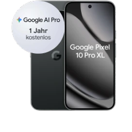  Vorder- und Rückansicht des Google Pixel 10 Pro XL in Obsidian (Schwarz)
