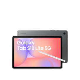  Samsung Galaxy Tab S10 Lite 5G, in Grau, Vorder- und Rückseite mit Stift und Kamera
