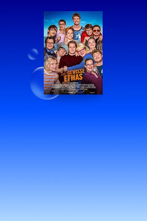  Filmplakat zu „Das gewisse Etwas“. Vor einem blauen Himmel ist eine große Gruppe von etwa 14 Erwachsenen für ein Gruppenfoto. Die meisten lächeln. Im unteren Bildbereich steht der Filmtitel „Das gewisse Etwas“, darunter sind Regieangabe, Mitwirkende und weitere Produktionsinformationen aufgeführt. 