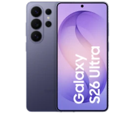  Vorder- und Rückansicht des Samsung Galaxy S26 Ultra in der Farbe Violet (dunkles Lila)
