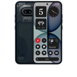  Vorder- und Rückansicht des Nothing Phone 4a in Schwarz
