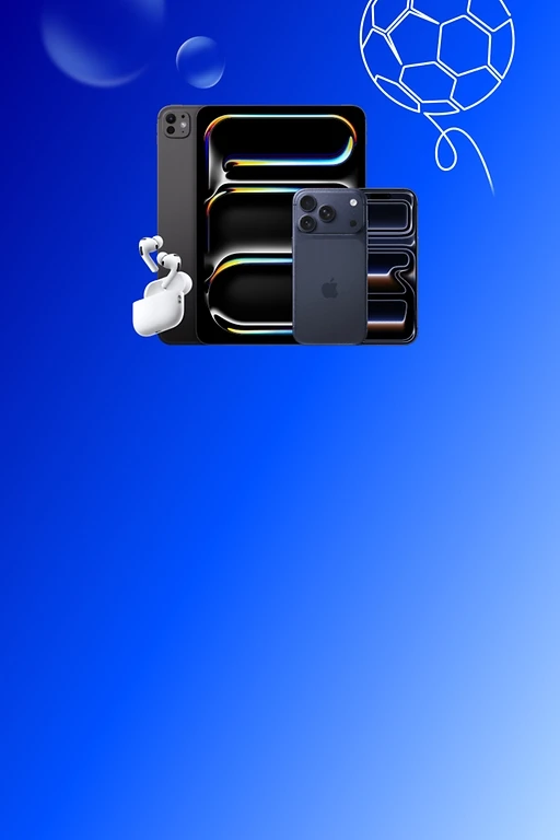  Apple Devices auf blauem Hintergrund abgebildet 