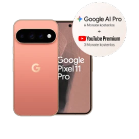  Vorder- und Rückansicht des Google Pixel 11 Pro in Canyon (Wüstensand)
