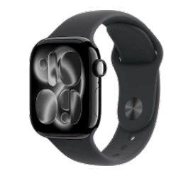  Apple Watch Series 11 GPS oder 5G, in Diamantschwarz, Vorderseite leicht gedreht
